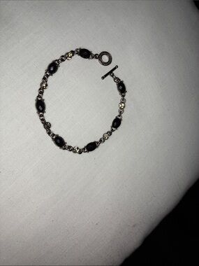 Source Unknown Black Faceted Stone Toggle Bracelet with Gun Metal-Tone Chain